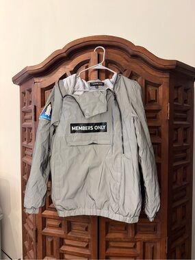 Members Only Light Gray Windbreaker Anorak with Patch